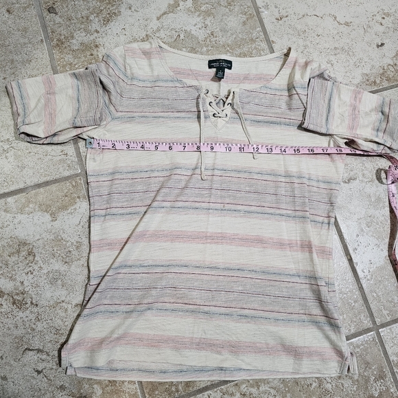 Vintage LRL Jeans Striped Lace-Up Top S Beige Pink Earthy Classic Preppy Boho - Picture 5 of 6